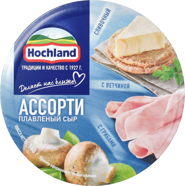 Изображение Сыр 8 сегментов Хохланд ветчина грибы Хохланд Руссланд кор, 140 г