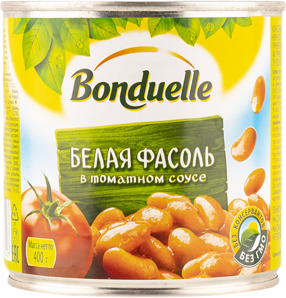 Изображение Фасоль в томатном соусе Бондюэль белая Кубанские консервы ж/б, 425 г