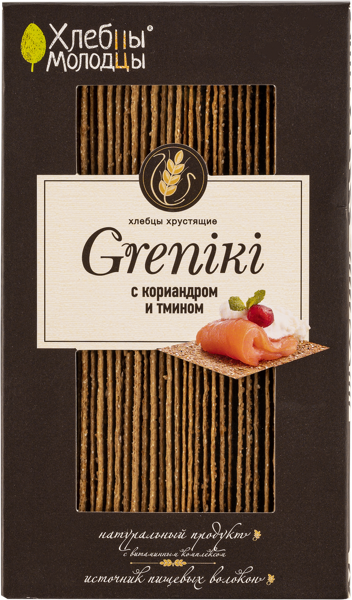 Изображение Хлебцы Хлебцы Молодцы Греники с кориандром и тмином Молодец кор, 150 г