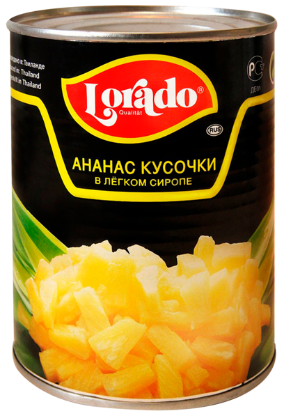 Изображение Ананасы в сиропе Лорадо кусочки Меркур Гамбург ж/б, 580 г