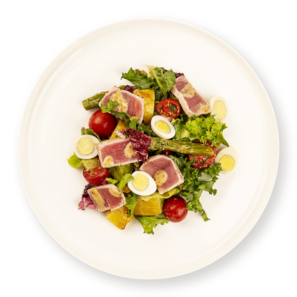 Изображение Салат с горчичным соусом Нисуаз с тунцом спаржей и картофелем В.Порядин-Табрис вес 