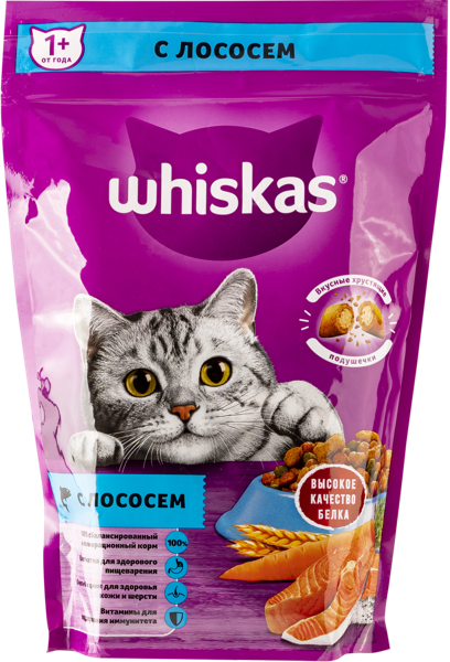 Изображение Корм для кошек Вискас Вкусные подушечки паштет обед с лососем Марс к/у, 350 г