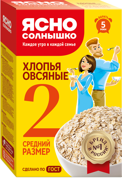 Изображение Хлопья овсяные Ясно Солнышко 5 мин № 2 Петербургский МК к/у, 500 г