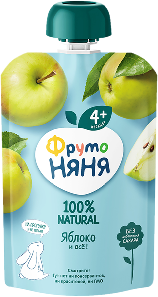 Изображение Пюре фруктовое с 4 мес Фрутоняня яблоко Прогресс пауч, 90 г