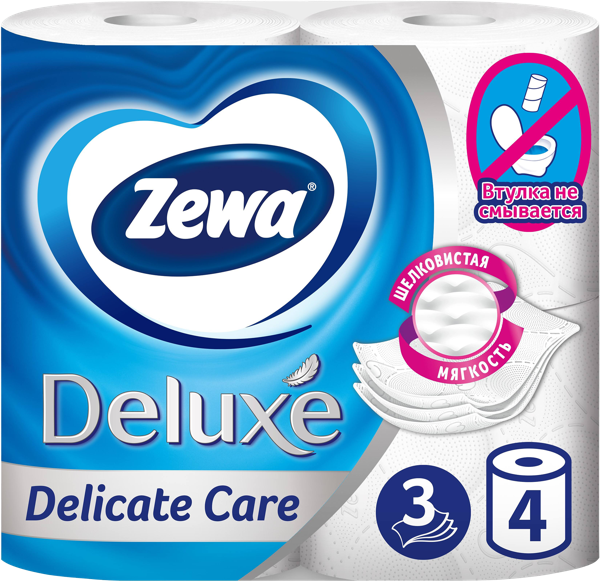 Изображение Туалетная бумага 3х слойная Зева делюкс деликейт белая 600 листов ЭвоКом м/у, 4 шт