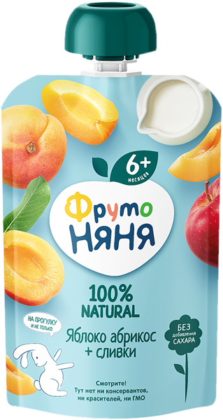 Изображение Пюре фруктовое с 6 мес Фрутоняня сливки яблоко абрикос Прогресс пауч, 90 г