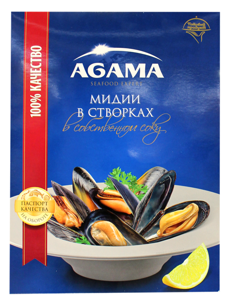 Изображение Морепродукты в/м на раковине Агама мидии в собственном соку Агама м/у, 450 г