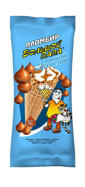 Изображение Мороженое пломбир в рожке Большой папа белое с карамелью Проксима м/у, 130 г