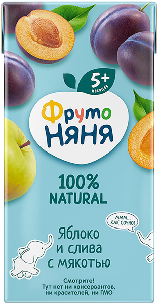 Изображение Нектар с 5 мес с сахаром Фрутоняня яблоко слива с мякотью Прогресс т/п, 200 мл
