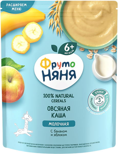 Изображение Каша с 6 мес с молоком Фрутоняня овсяная яблоко банан Прогресс м/у, 200 г