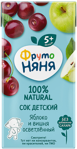 Изображение Сок с 5 мес без сахара Фрутоняня яблоко вишня Прогресс т/п, 200 мл