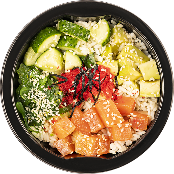 Изображение Салат Боул с кунжутным соусом С форелью огурцом масаго перепелиным яйцом СП ТАБРИС пл/уп, 220 г