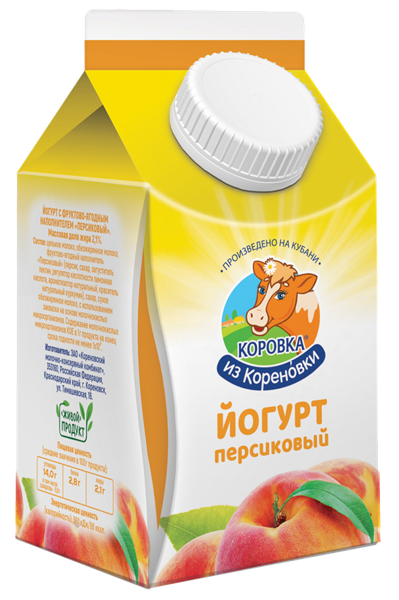 Изображение Йогурт 2,1% питьевой Коровка из Кореновки персиковый Кореновский МКК т/р, 450 мл