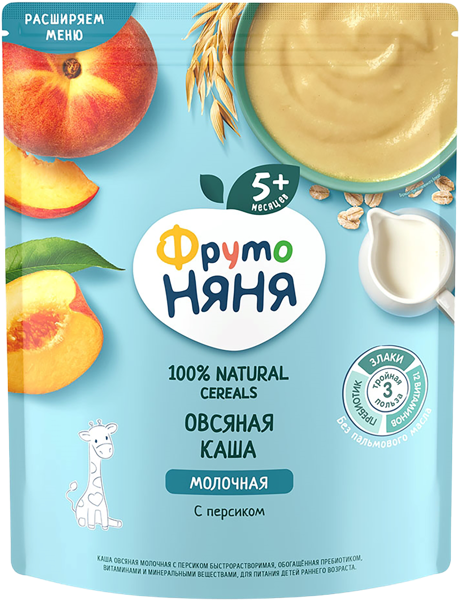 Изображение Каша с 5 мес с молоком Фрутоняня овсяная с персиком Прогресс м/у, 200 г