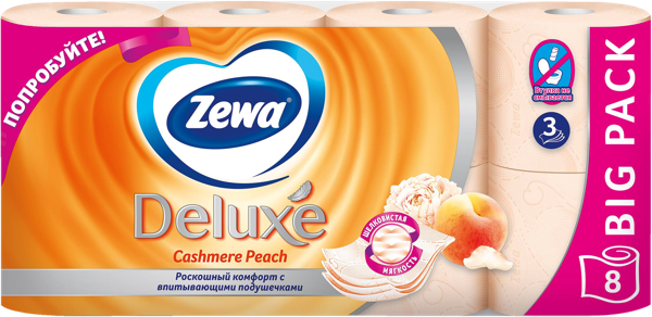 Изображение Туалетная бумага 3х слойная Зева делюкс персиковая 1200 листов ЭвоКом м/у, 8 шт