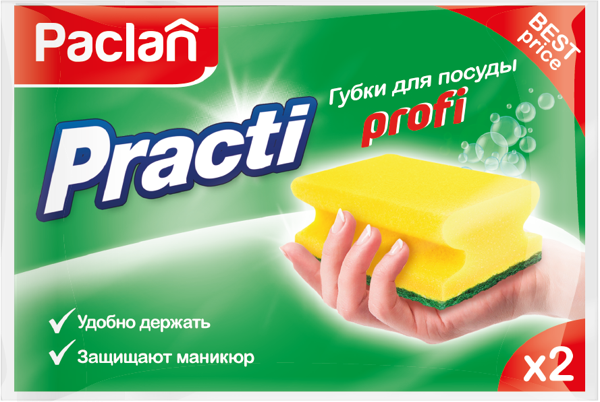 Изображение Губка для посуды Паклан профи поролон+абразив СеДо сп м/у, 2 шт