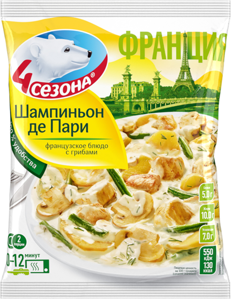 Изображение Готовое Блюдо замороженное 4 Сезона шампиньон де пари Хладоком Западный м/у, 600 г