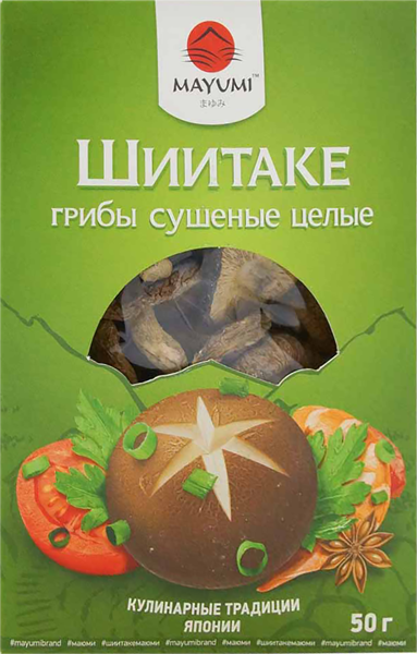 Изображение Грибы сушеные целые Маюми шиитаке Син Е к/у, 50 г