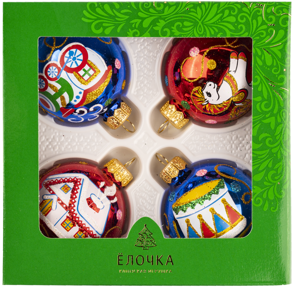 Изображение Набор Детская забава стекло Ёлочка С1589 из 4 шаров Клинская игрушка к/у, 1 упак