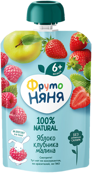 Изображение Десерт фруктовый с 6 мес Фрутоняня яблоко клубника малина Прогресс пауч, 90 г