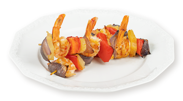 Изображение :Шашлычки на шпажке Креветки с ананасом луком перцем болгарским СП ТАБРИС пл/уп 