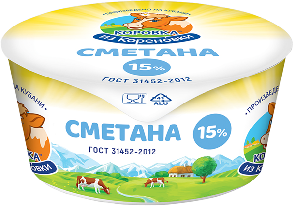 Изображение Сметана 15% Коровка из Кореновки Кореновский МКК п/б, 180 г