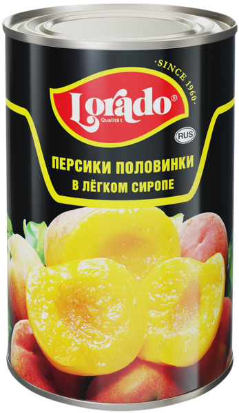 Изображение Персики в сиропе Лорадо половинки Меркур Гамбург ж/б, 410 г
