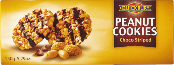 Изображение Печенье арахисовое Квикбери шоколадные полоски Квикбери кор, 150 г