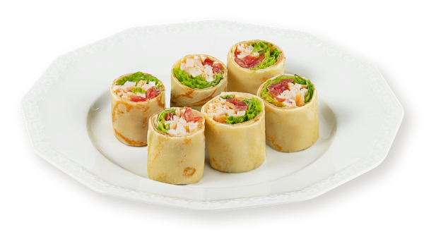 Изображение :Блин с соусом Цезарь с копченым куриным филе с томатами листом салата СП ТАБРИС пл/уп, 36 г