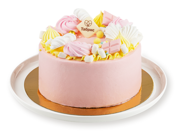Изображение Торт бисквитный Детский с клубникой розовый творожным кремом СП ТАБРИС кор 