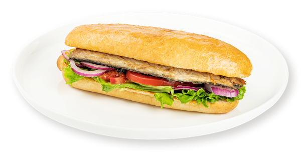 Изображение Сэндвич на пшеничной булке Со скумбрией на мангале и свежими овощами СП ТАБРИС бум/уп, 300 г