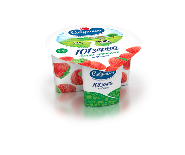 Изображение Творог 5% зерненый 101 зерно клубника Савушкин продукт п/б, 130 г