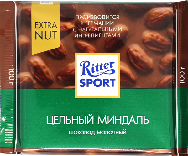 Изображение Шоколад молочный Риттер Спорт с цельным миндалем Риттер Спорт м/у, 100 г