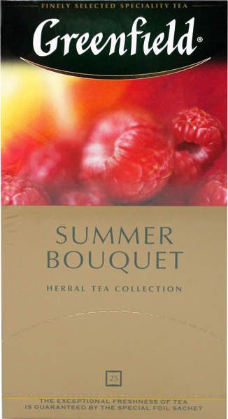 Изображение Чай зеленый в пакетиках Гринфилд самма букет с малиной Орими Трейд кор, 25*2 г