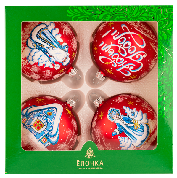 Изображение Набор Любимый праздник стекло Ёлочка из 4 шаров с1788 Клинская игрушка к/у, 1 упак