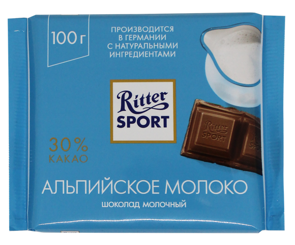 Изображение Шоколад молочный Риттер Спорт с альпийским молоком Риттер Спорт м/у, 100 г