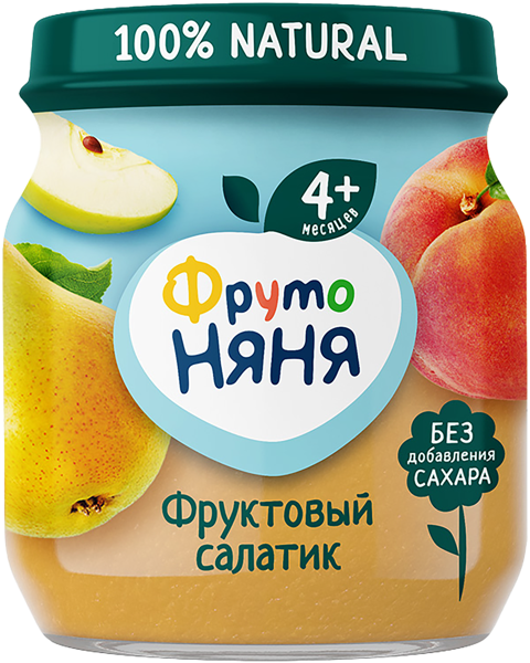 Изображение Пюре фруктовое с 5 мес Фрутоняня Фруктовый салатик яблоко груша персик Прогресс с/б, 100 г