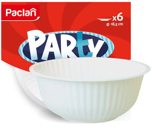 Изображение Одноразовая посуда 18,5см Паклан пати миска белая Нинбо Линхуа Пласт м/у, 6 шт