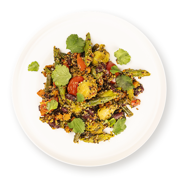 Изображение Овощи тушеные Фасоль микс с крупой киноа с брюссельской капустой В.Порядин-Табрис вес 