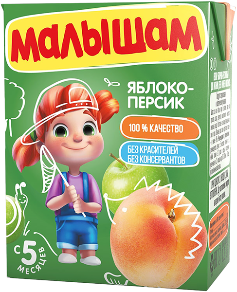 Изображение Нектар с 5 мес с сахаром Малышам яблоко персик неосветлен Прогресс т/п, 200 мл