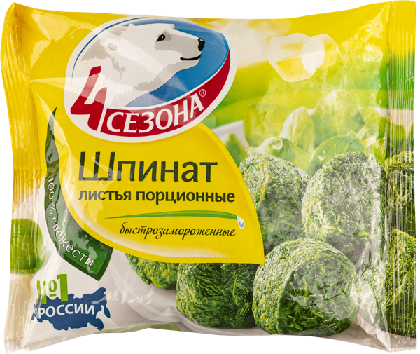 Изображение Зелень замороженная 4 Сезона шпинат листовой Хладоком Западный м/у, 400 г