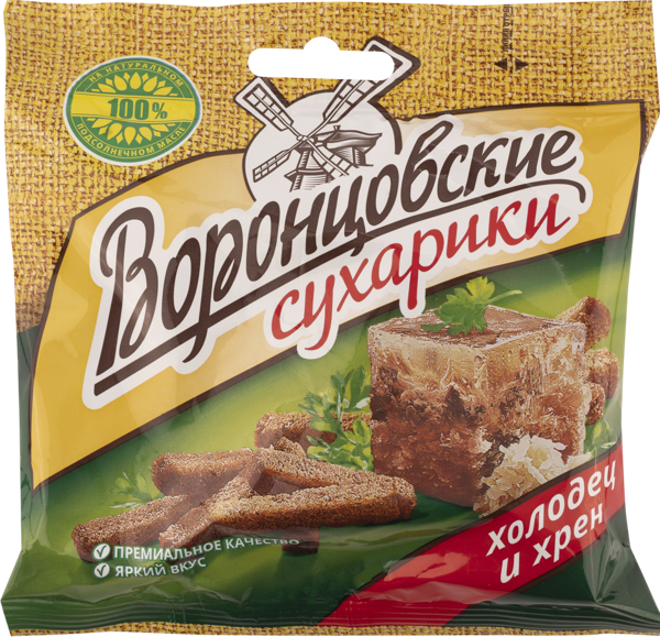 Изображение Сухарики ржано-пшеничные Воронцовские холодец и хрен РусКо м/у, 80 г