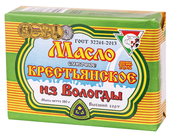 Изображение Масло 72,5% сливочное Из Вологды крестьянское УОМЗ ВГМХА м/у, 180 г