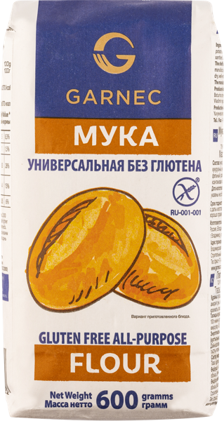 Изображение Смесь для выпечки Гарнец Без глютена универсальная Гарнец м/у, 600 г