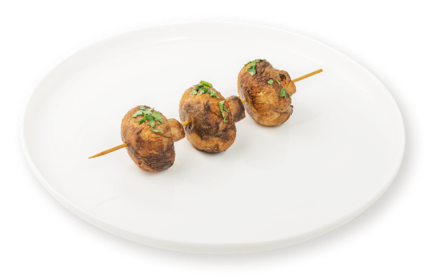 Изображение Грибы на лавовом гриле Шампиньоны с соусом Терияки на шпажке СП ТАБРИС вес 