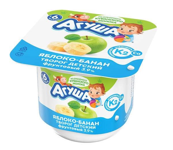 Изображение Творог 3,9% с 6 месяцев Агуша яблоко банан ВБД п/б, 100 г