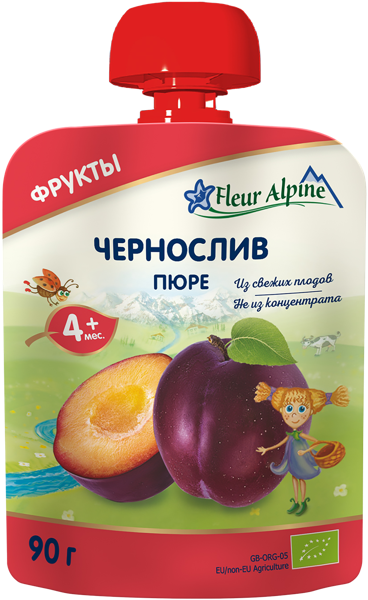 Изображение Пюре фруктовое с 4 мес Флер Альпин БИО чернослив Нэйчерал Фрут энд Бэверидж пауч, 90 г