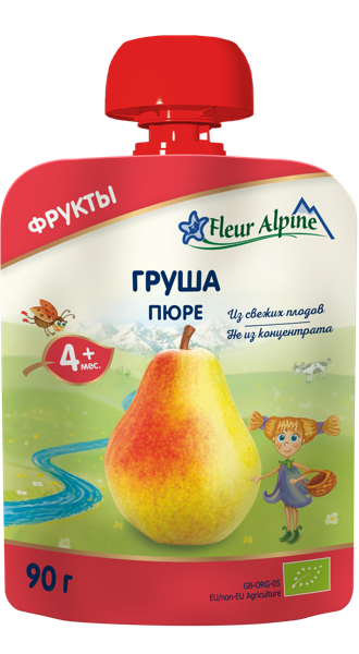 Изображение Пюре фруктовое с 4 мес Флер Альпин БИО груша Нэйчерал Фрут энд Бэверидж пауч, 90 г