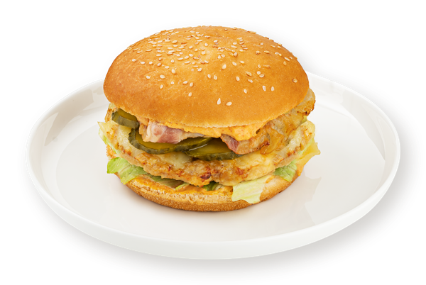 Изображение Бургер на пшеничном хлебе С куриной котлетой беконом соусом Гриль СП ТАБРИС бум/уп, 230 г