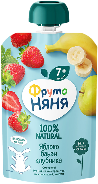 Изображение Десерт с 7 мес Фрутоняня яблоко банан клубника Прогресс пауч, 90 г